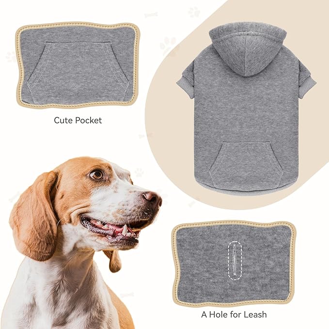 Dog Sweater & Hoodie - Solid Soft Brushed Fleece Dog Clothes with Pocket(Grey-XL)