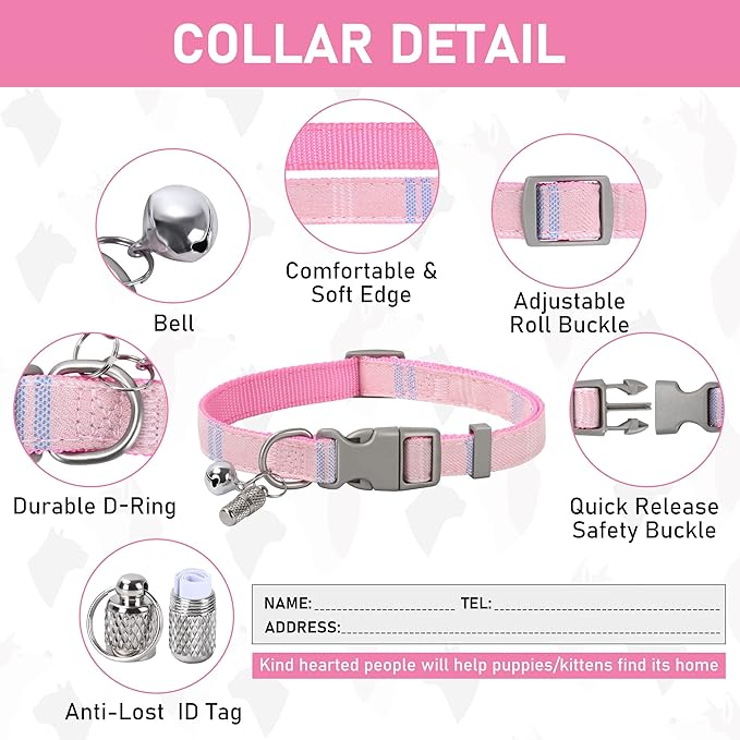 GAMUDA Small Dog Harness Collar and Leash Set, Step in No Chock No Pull Soft Mesh Adjustable Dog Vest Harnesses Plaid Reflective for Dogs Puppy Cats Kitten Rabbit (Pink, M)