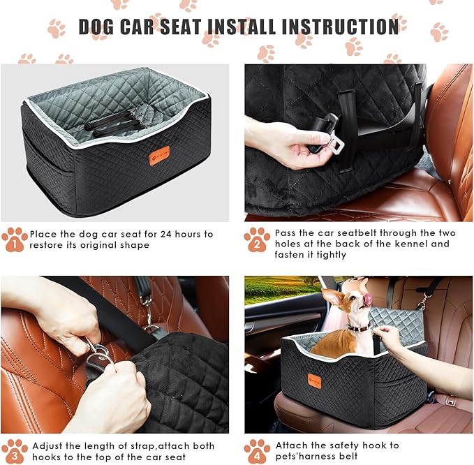 Memory Foam Booster Dog Car Seat for Medium Dogs (Under 45LBS): Elevated, Detachable Washable, Anti-Slip, for Car Back Seat, Travel Pet Bed with Seat Belt