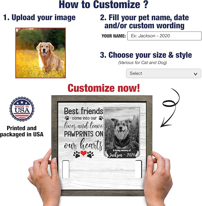 Customized Pet Sympathy Gifts Deceased Pet Picture Frame Losing A Dog Home Wall Art Decor Personalized Bereavement Frame Sign Gifts for Him Her Sentimental Quote Memorial Pet Tribute Keepsake