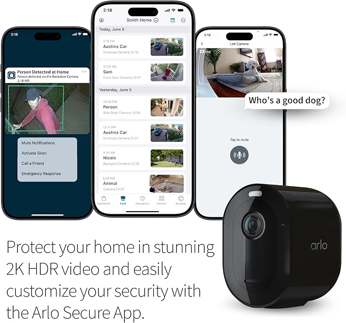 Arlo Pro 5S Spotlight Security Camera 2K HDR | Outdoor | Wireless | Dual-Band Wi-Fi Connects to the Strongest Network | 12X Zoom, 2-Way Audio, Color Night Vision, Live Stream Black
