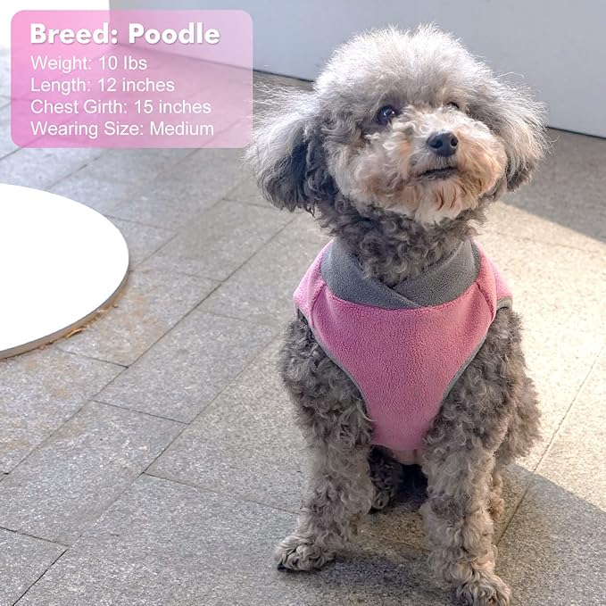 cyeollo 2 Pack Dog Sweaters for Small Dogs Lightweight Stretchy Fleece Vest Pullover Dog Sweatshirt with Reflective Stripe Pet Clothes Coats Size L Pink & Grey