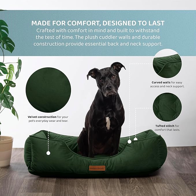 Modern Threads Luxury Dog Bed - Comfortable Tufted Velvet Cushion for Small to Large Dogs - Machine Washable - Durable & Cute Sleep Space for Pets - Pamper Your Pet with Cozy Beds - Forest Green