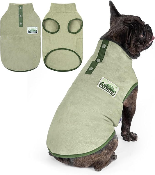 cyeollo Fleece Dog Sweater, Turtleneck Dog Sweatshirt Stretchy Pullover Fleece Vest Warm Winter Fall Clothes for Small Dogs Boy Pet Apparel, Green M
