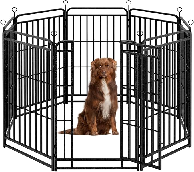 Square Steel Pipe Dog Fence Outdoor 8 Piece Panels 47" Height Anti-Rust Heavy Duty Dog Playpen with Doors Portable for Yard RV Camping, Total 18FT, 25 Sq.ft, Snowy Black