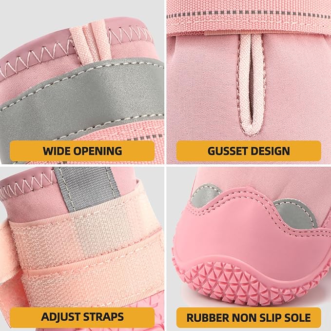 Dog Shoes for Large Dogs, Medium Dog Boots & Paw Protectors for Hardwood Floors, Outdoor Dog Booties for Hot Pavement Winter Snow Hiking, Waterproof Dog Shoes with Reflective Strips Size 4