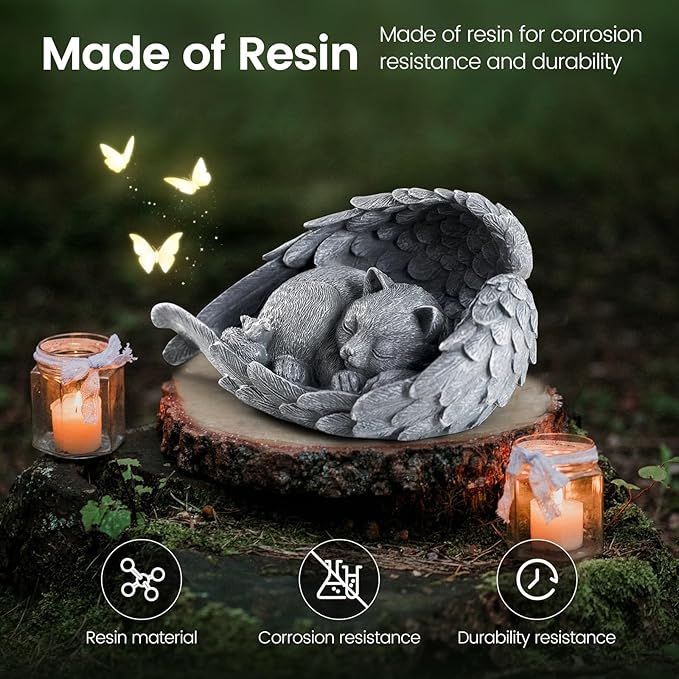 Cat Memorial Stone for Outdoor, Pet Memorial Stones for Cats with Personalized Engraving, Weather-Resistant Garden Stone for Backyard & Memorial Garden to Forever Loved Cats (Gray)