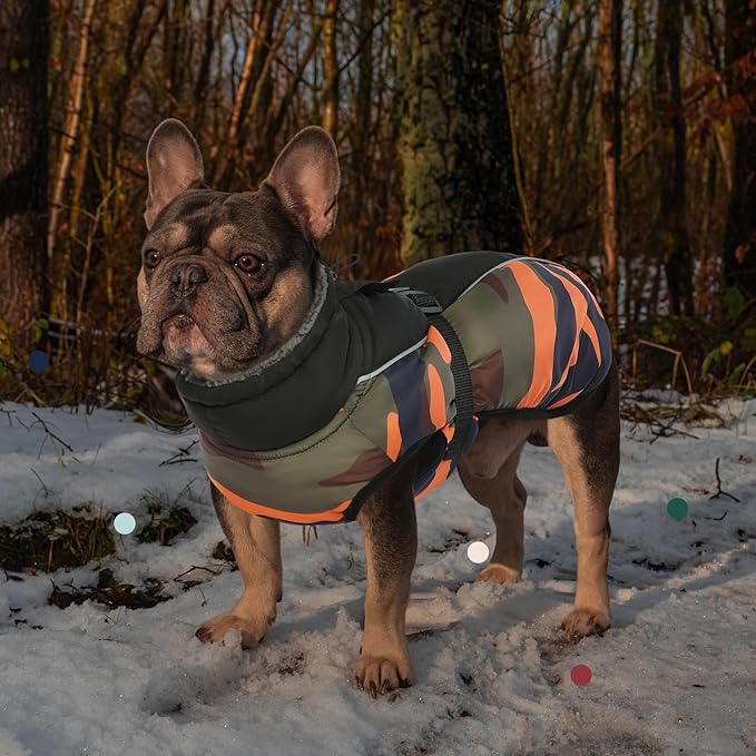 IECOii Warm Reflective Dog Jacket - Adjustable Fleece Turtleneck Dog Coat for Cold Weather - Sizes XS-XL