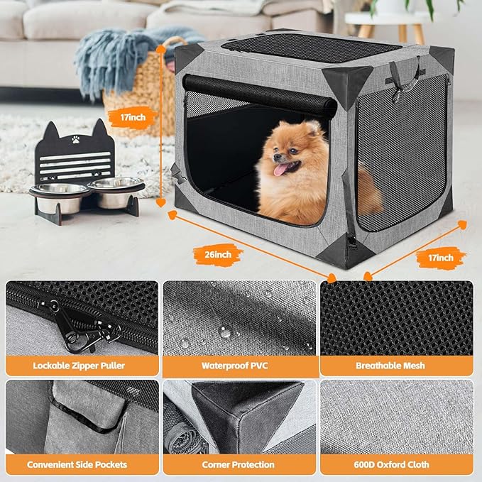 Dog Crate 36x25x25 Inch for Large or Medium Dogs, Portable and Foldable Design Perfect for Travel or Home Use, Dog Kennel with 3-Door