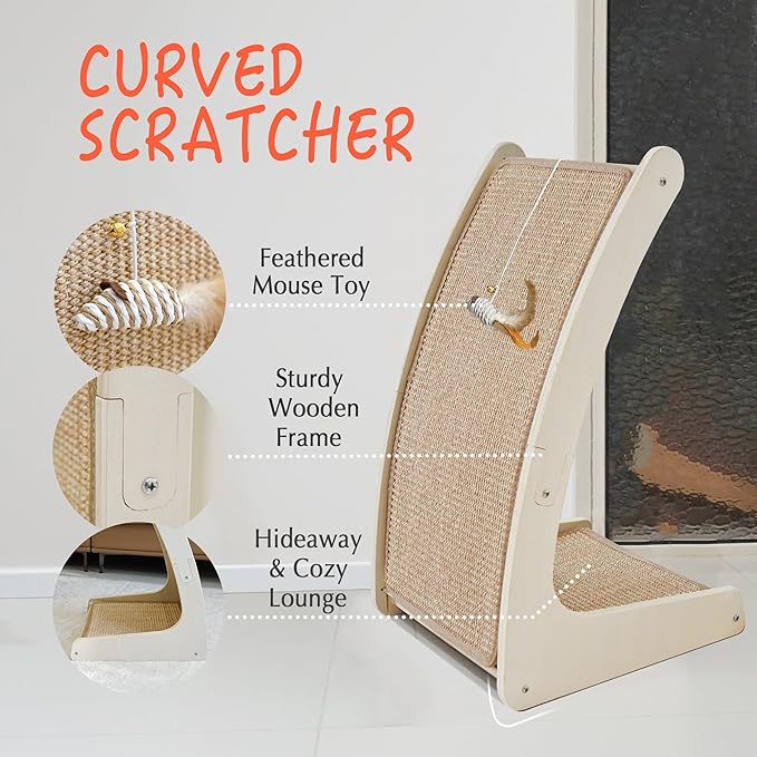 PETKARAY Curved Sisal Cat Scratcher Board, Ramp Scratching Post and Scratch Pad for Indoor Cats, Wall Furniture Protector