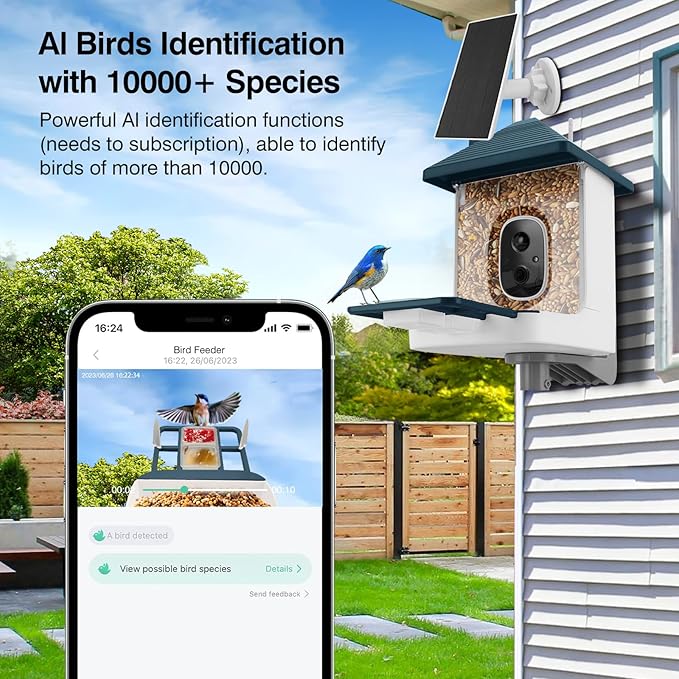 Smart Bird Feeder with Camera,AI Identify Species,Bird House with Solar Powered,Instant Arrival Alerts,2K HD Capture Video Live View,Gift for Birds Lover (Indigo Blue)