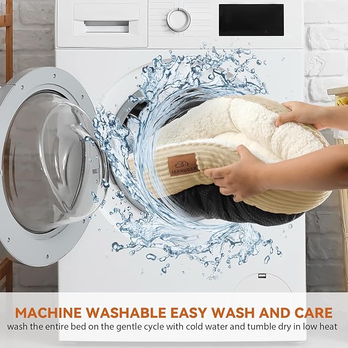 Cat Bed, 20In Dog Beds for Small Dogs, Calming Cat & Dog Beds for Indoor Pets, Pet Beds Comfortable Donut Round Ultra Soft (Camel, 23" L x 23" W x 6.5" Th)