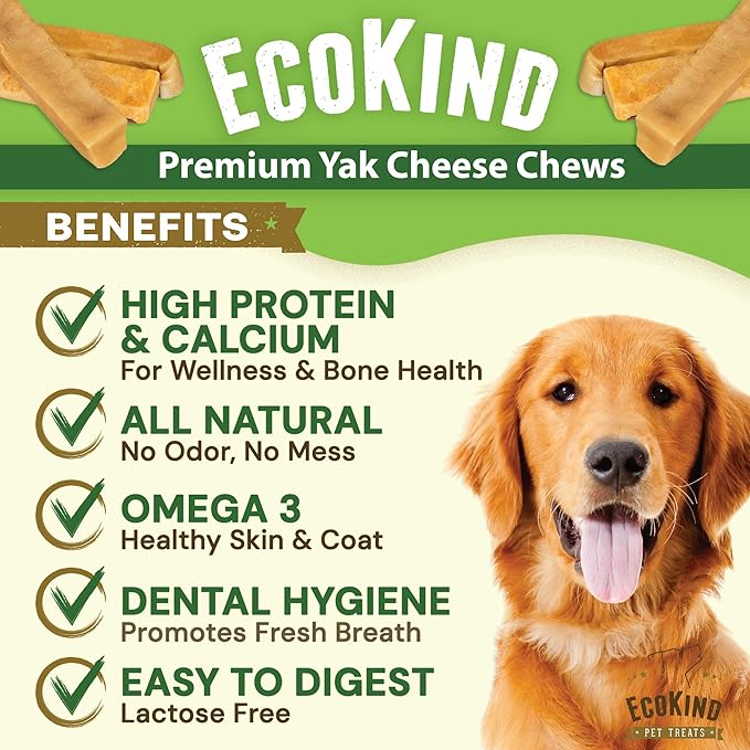 EcoKind Premium Gold Yak Cheese Himalayan Dog Chews, Healthy Dog Treats for Large Dogs, All Natural, High Protein Dog Chew, Water Buffalo, Large - 5 Chews