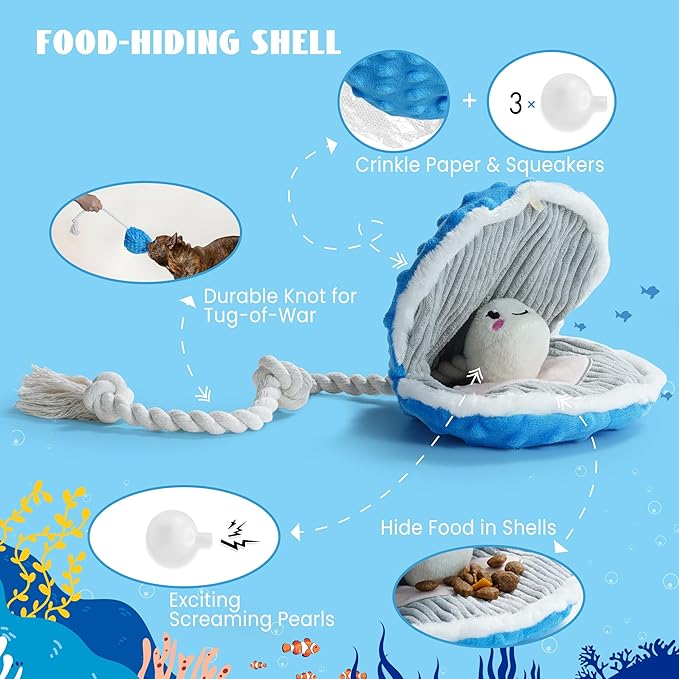 Nocciola Fish Salmon Crinkle Squeaky Dog Toys for Aggressive Chewers, Durable Stuffed Plush Rope Tug Puppy Toy for Small, Medium Large Dogs, Ocean Beach Summer, Dog Birthday Gifts