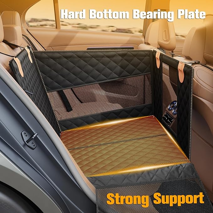 PETICON Large Dog Car Seat, Back Seat Extender for Dogs with 3 Mesh Windows, Waterproof Medium Carseat for Dogs with Hard Bottom, Pet Seat Cover for Cars, Trucks and SUVs (Black)