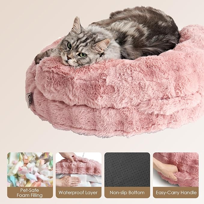 EHEYCIGA Large Dog Bed Sofa – Fluffy Faux Rabbit Fur Pet Couch for Medium and Large Dogs, Washable Removable Cover, Waterproof and Non-Slip, 36 Inch, Pink