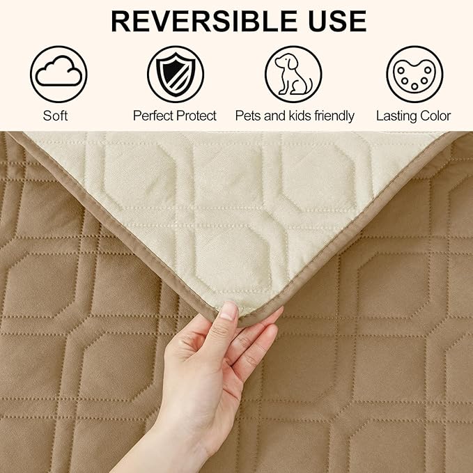 Smiry Waterproof Dog Blanket, 82x82 Inch Soft Pet Bed Cover Reversible, Washable Sofa Couch Furniture Protector for Small Medium Large Dog Puppy Cat, Geometric, Camel/Beige