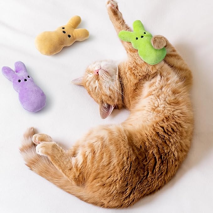 MALLMALL6 5Pcs Easter Bunny Catnip Toys Gift for Cat, Indoor Cats Chew Bite Kick Colorful Rabbit Peeps Catmint Pet Supplies for Kitten Lover Gifts, Cute Interactive Kittens Toy for Pet Presents