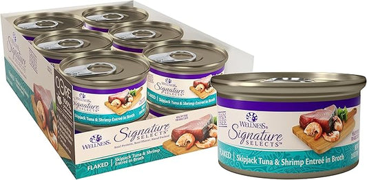 Wellness CORE Signature Selects Flaked Adult Wet Cat Food, Natural, Protein-Rich, Grain Free, 2.8 Ounce, 12 Pack (Skipjack Tuna & Shrimp)