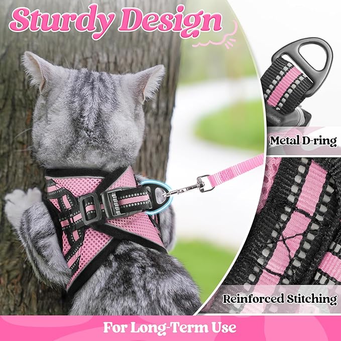 rabbitgoo Cat Harness and Leash Set for Walking Escape Proof, Adjustable Soft Kittens Vest with Reflective Strip for Cats, Comfortable Outdoor Vest, Pink, XL
