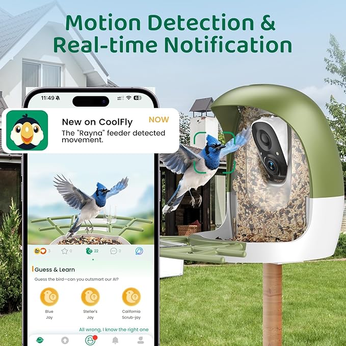 HIXX Smart Bird Feeder with Camera, AI Identify Birds & Auto Capture, 2K HD Live Camera Birdwatching with Color Night Vision for Bird Lovers Gifts (Deep Blue)