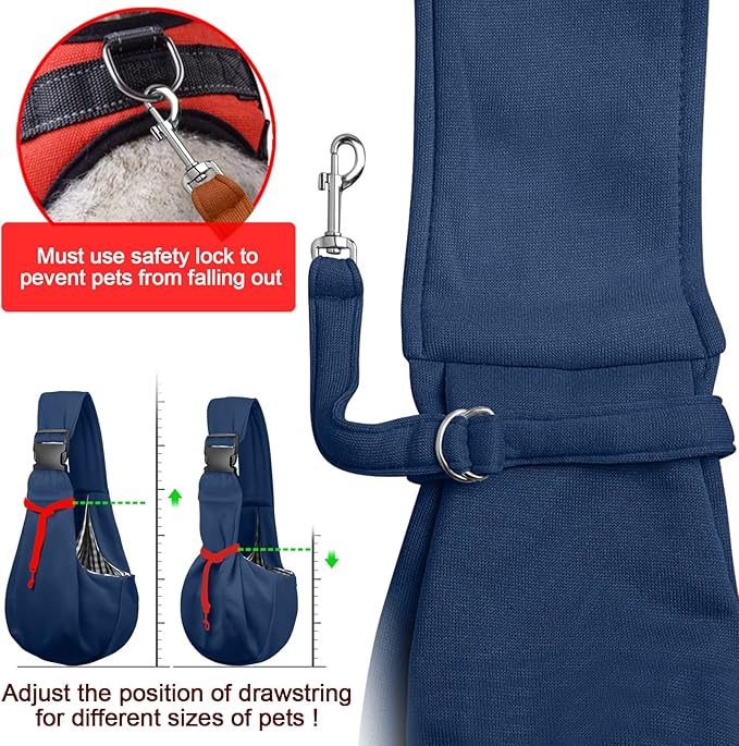 Tomkas Small Dog Sling Carrier - Zipper Pocket & Adjustable Strap - for 3-10 lbs Pets(Dark Blue)