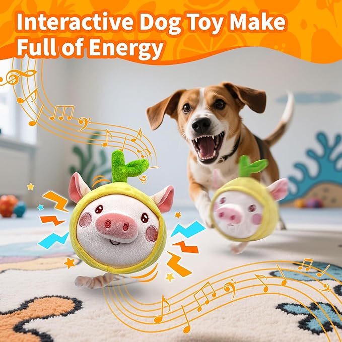 Interactive Dog Toys, Moving Dog Toy Ball, Automatic Bouncing Rolling Squeaky Dogs Toys to Keep Them Busy for Small Medium Dogs Puppy with Jumping Music Talking Mode(Pig)