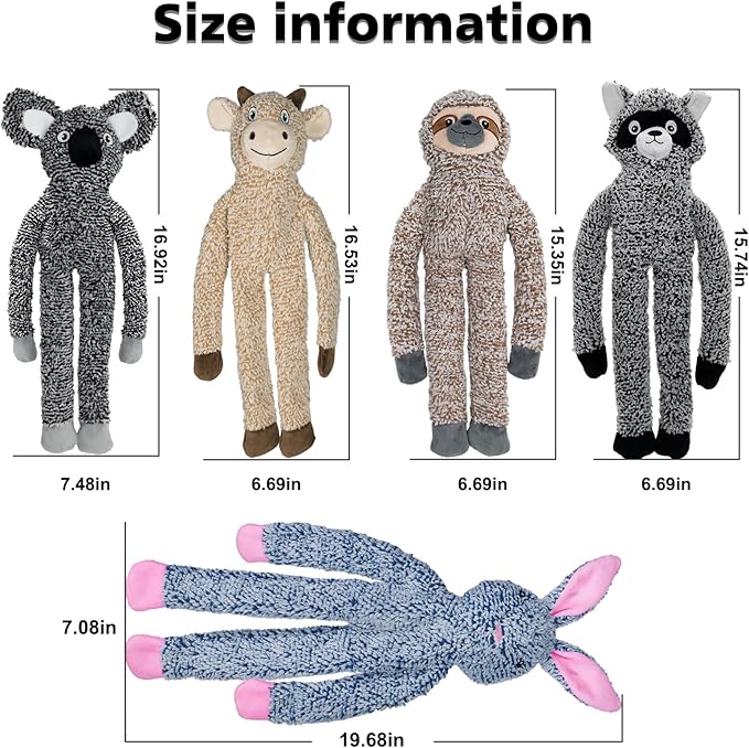 No Stuffing Dog Toys for Large Dogs, 5 Pack Squeaky Crinkle Interactive Dog Animals, Plush Teething Toys to Keep Them Busy, Cute Funny Dogs Gifts for Small Medium Large Breed