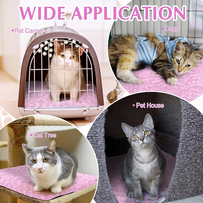 4 Pack Self Warming Cat Bed Indoor Self Heating Dog Cat Pad Washable Thermal Pet Kennel Pad Crate Bed Mat Reflect Body Heat for Outdoor(Pink,16 x 20 Inch)