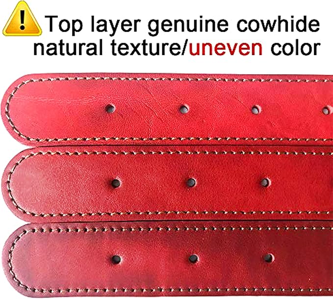 Didog Genuine Leather Dog Collars with Engraved Nameplate, Personalized Soft Leather Dog Collar with Custom ID Tag, Brown/Green/Red for Medium Large Dogs (L,Red)