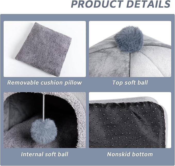 Cat Bed Cave for Indoor, Suitable for Cat Dome Bed, Hideaway Bed for Indoor Cats with Removable Mattress for Kittens. Cat Tent House for Dual Use (M:15"x15")