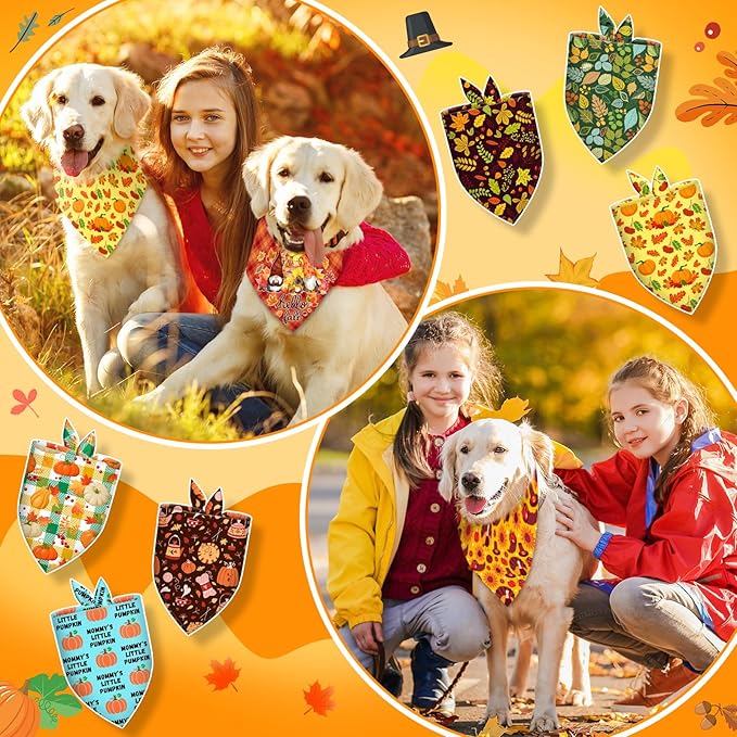 120 Pcs Fall Dog Bandanas Bulk Adjustable Dog Scarves Pumpkin Puppy Bandanas Autumn Pet Neckerchief Washable Holiday Fall Bandana for Small Medium Large Dog Pet Grooming Accessories