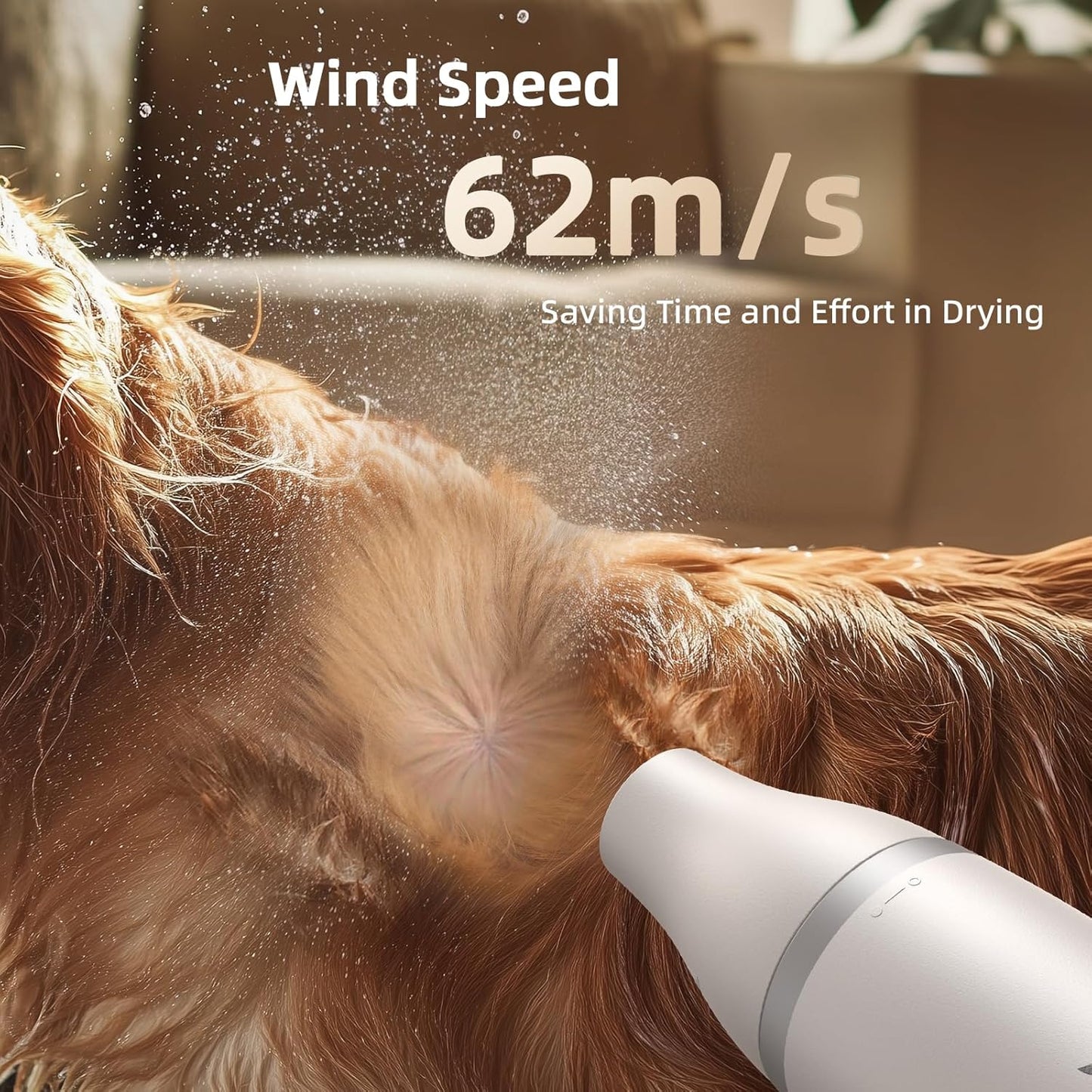Dog Dryer Handheld Pet Hair Dryer: 3HP High-Velocity Blower with 3 Speeds & 4 Temps Lightweight, Quiet Design. Portable Blow for Travel & Home Grooming. Includes 3 Nozzles (White).