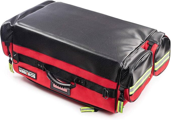 Scherber Fully-Stocked Premium First Responder Bag | HSA/FSA Approved | Large Pro EMT/EMS Trauma, Bleeding & Oxygen Medical Kit | CAT Tourniquet, HyFin Chest Seal & 250+ First Aid Supplies (Red)