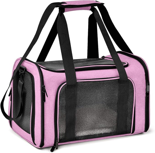 Large Cat Carriers Dog Carrier Pet Carrier for Large Cats Dogs Puppies up to 25Lbs, Big Dog Carrier Soft Sided, Collapsible Travel Puppy Carrier - Large - Pink