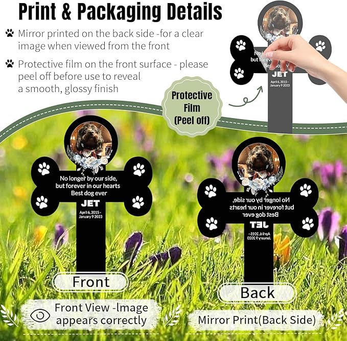 Custom Pet Grave Markers -Dog Grave Markers Outdoor Pet Grave Markers Cat Grave Markers for Cemetery Dog Tombstones for Graves Outdoor Dog Memorial Gifts for Loss of Dog (A-Cross2), Black