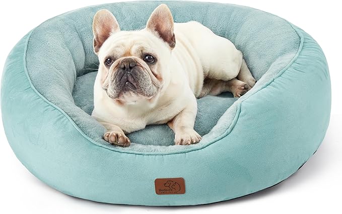 Bedsure Dog Bed for Medium Dogs - Round Washable Medium Pet Bed, Anti-Slip Donut Fluffy Plush Indoor Fur Cat Bed, 30 inches, Washed Blue