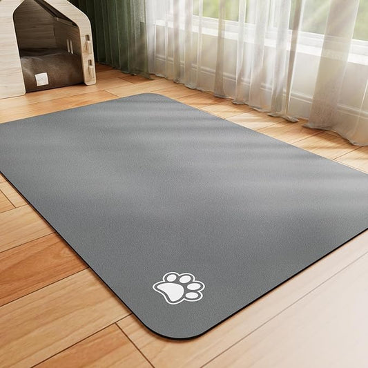 Pet Feeding Mat - Absorbent Dog Mat for Food and Water, No Stains Cat Bowl Mat, Easy to Clean Pet Placemats, Quick Dry Dog Water Dispenser Mat for Messy Drinkers | Paw Dark Grey 12"x 19"