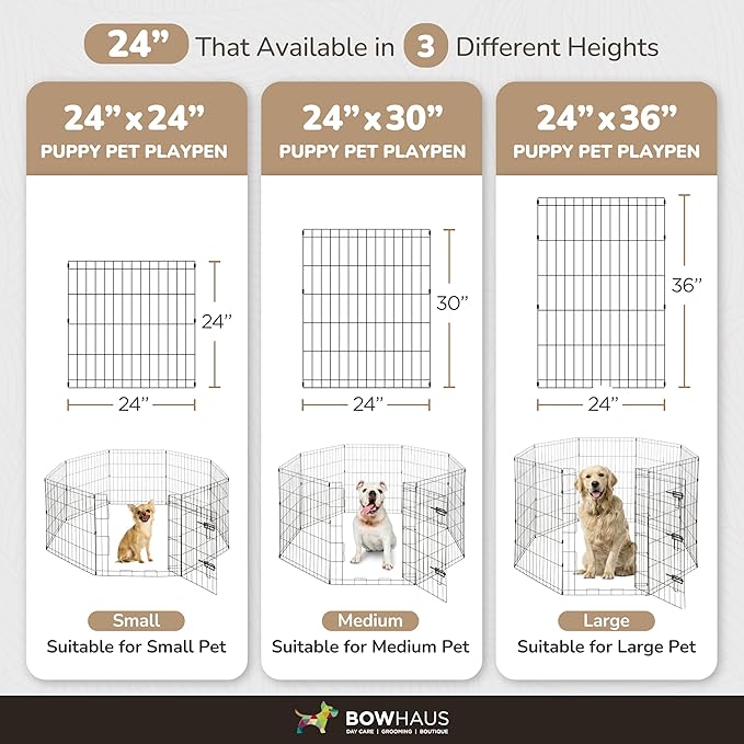 Foldable Outdoor/Indoor Pet Playpen with Gate, Available in 36 Inch Height Metal Portable Kennel, Heavy-Duty Exercise Fence Cage 8 Panels for Large Dog, Animals