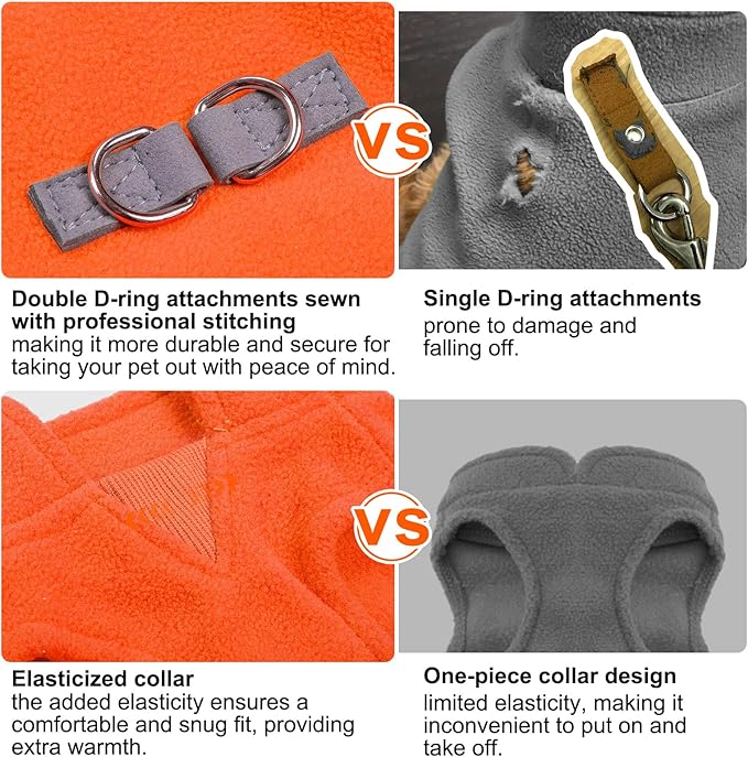 BEAUTYZOO Dog Fleece Vest Sweater Winter Jacket for Small and Medium Dogs with D-Ring Leash Cold Weather Coat Hoodie for XS S M Dogs Boy or Girls,Orange S