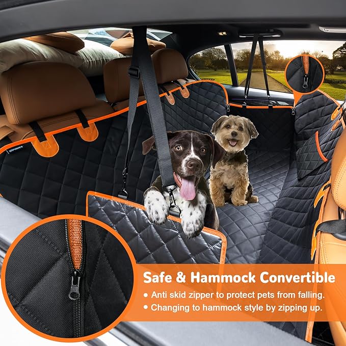 URPOWER Dog Car Seat Cover for Pets 100% Waterproof Hammock 600D Heavy Duty Scratch Proof Nonslip Durable Soft Pet Back Seat Covers for Cars Trucks and SUVs