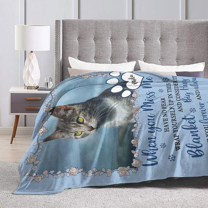 Custom Pet Memorial Blanket with Photo,Personalized Dog/Cat Loss Sympathy Gift,Pet Loss Bereavement Remembrance Gifts,Flannel Throw Blanket with Pictures (Blue)
