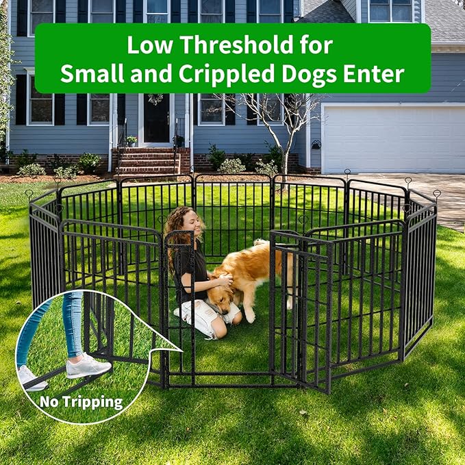 Dog Playpen Outdoor 12 Piece Panels Heavy Duty Dog Fence 40" Height with Thick Pipe Anti-Rust with Doors Portable for RV Camping Yard, Total 27FT, 57 Sq.ft, Snowy Black