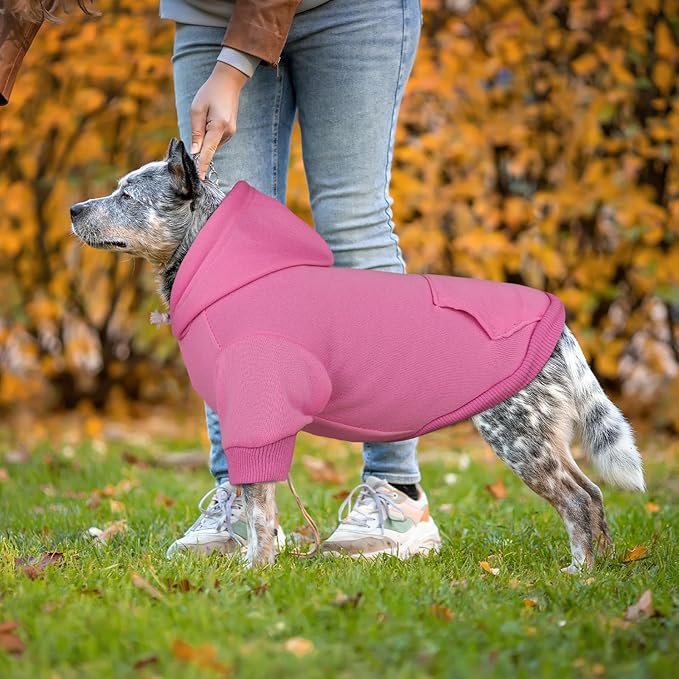 Dog Sweater & Hoodie - Solid Soft Brushed Fleece Dog Clothes with Pocket (Pink-XL)