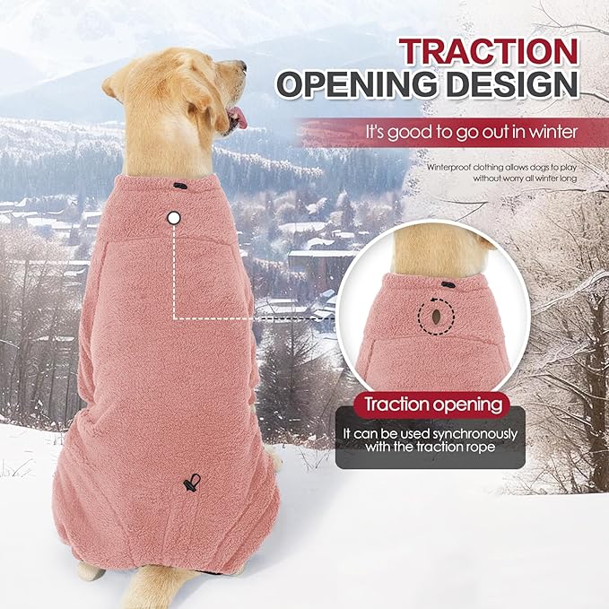 Dog Winter Coat for Small Medium Large Dog for Run Walk Sleep Warm Fleece Pet Sweater & Windproof Pajamas Snow Jacket Medium Pink