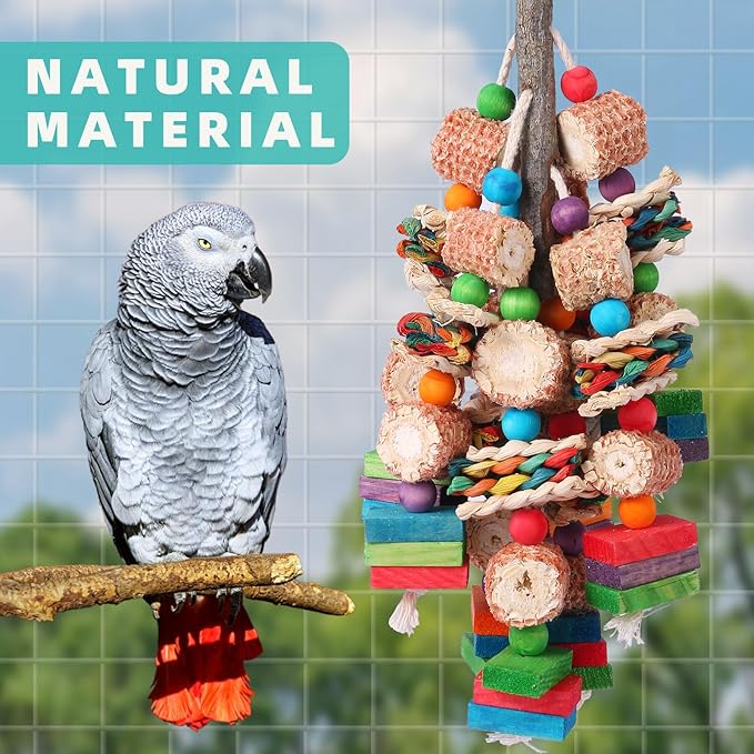 Parrot Toys for Medium and Large Birds Natural Wood Corn Cob Chewing Toy Bird Cage Accessories for African Grey,Macaws,Conure,Cokatoos,Cockatiel,Amazon Parrots