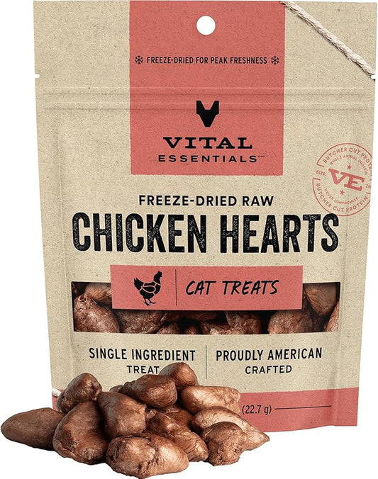 Vital Essentials Chicken Hearts Cat Treats, 1 oz | Freeze-Dried Raw | Single Ingredient | Grain Free, Gluten Free, Filler Free