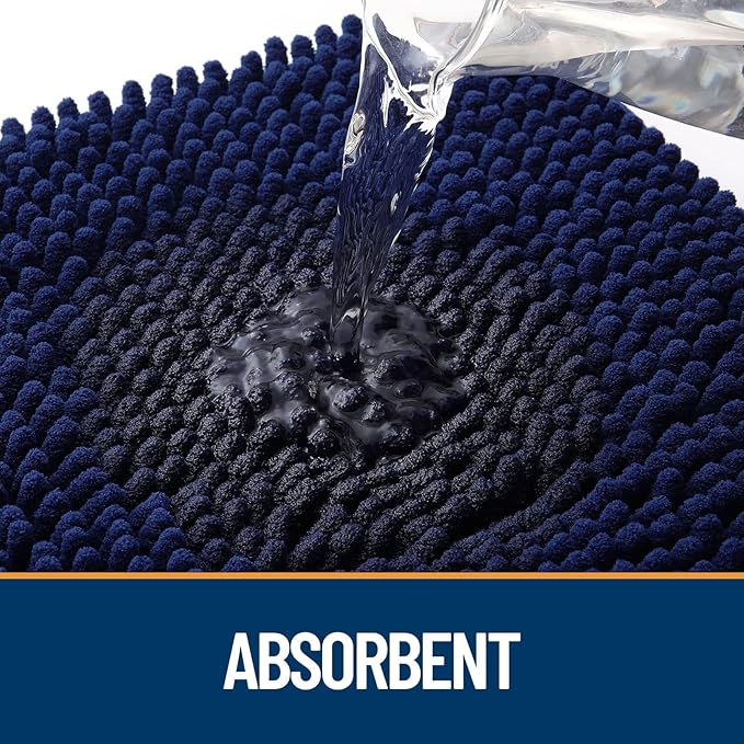 OLANLY Dog Door Mat Set 4-Piece 24x16, Absorbs Moisture and Dirt, Absorbent Non-Slip Washable Doormat, Quick Dry Chenille Mud Mat for Dogs, Entry Indoor Entryway Carpet for Inside Floor, Navy Blue