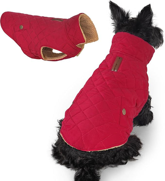 azuza Dog Jacket for Medium Dogs Waterproof & Windproof Dog Coat for Small Dogs with Thick Fleece, High Collar with Leash Hole, Adjustable Velcro & Elastic Belly, Red 2XL