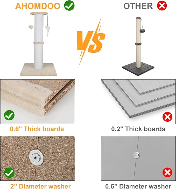 Cat Scratching Post 34 Inches Heavy Duty and Thicker Cat Scratching Post Sisal Rope with Hanging Ball and Mice Scratching Post for Indoor Cats and Adult(Beige)